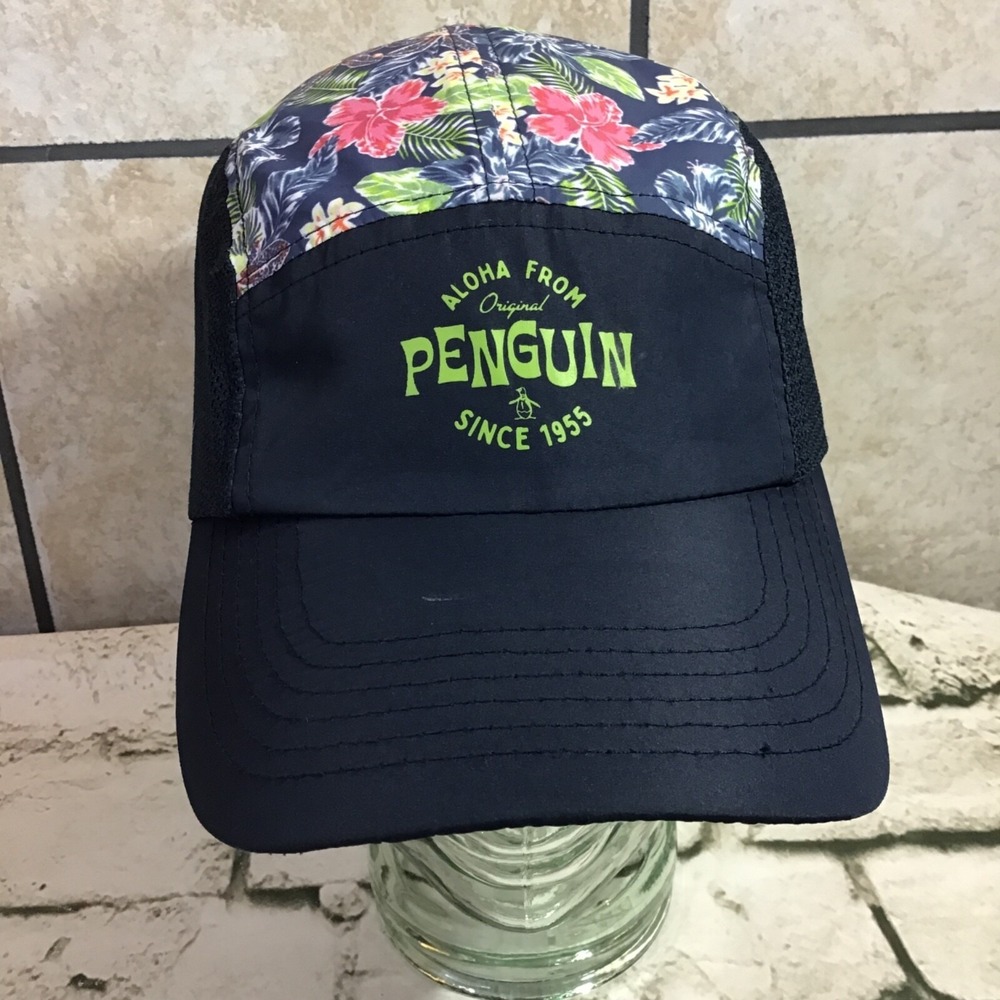 Penguin Hat Womens Adjustable‎ Navy Blue 5-Panel Tropical Floral Ball Cap